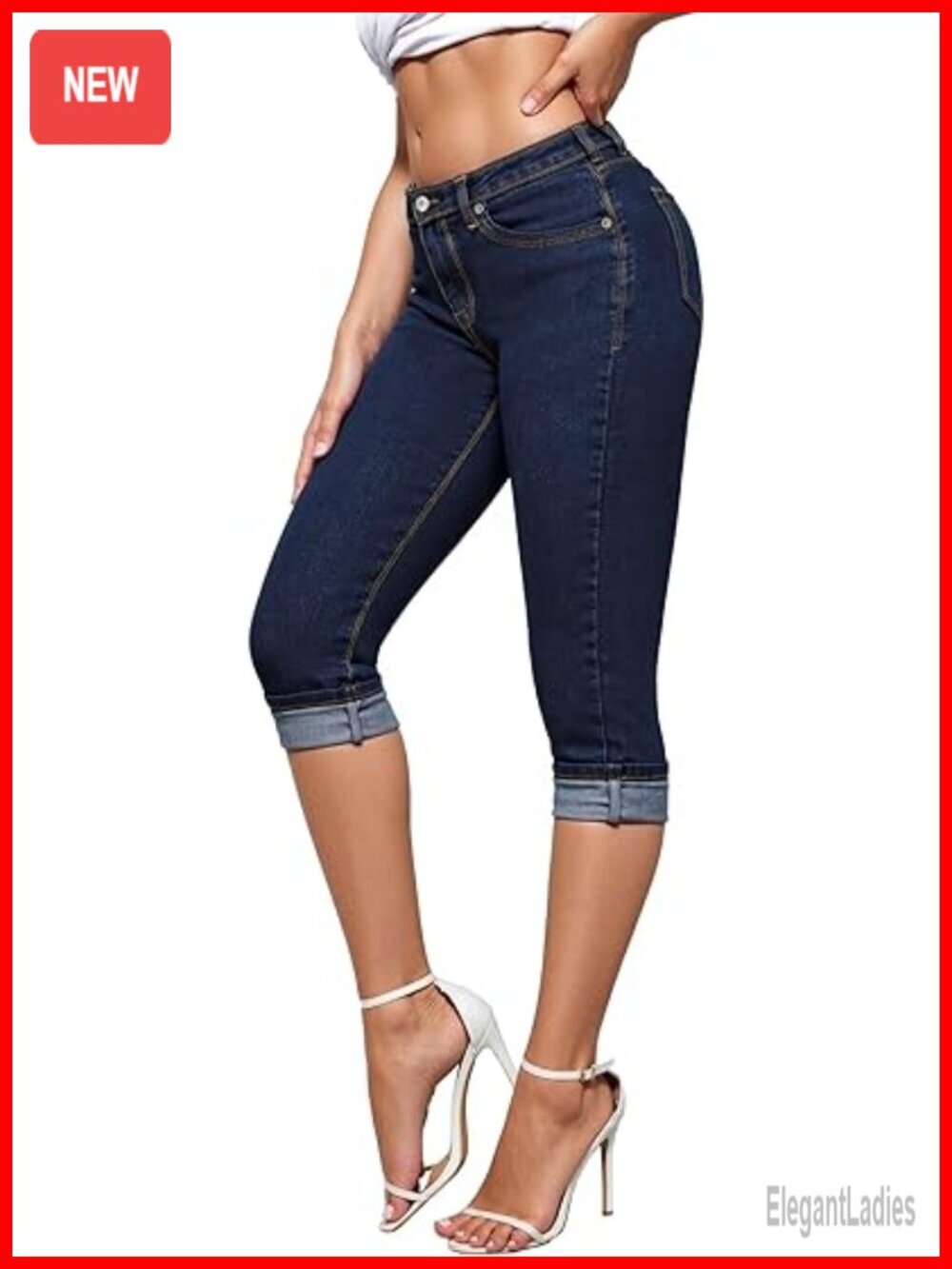 Stretchy Slim Fit Denim Capri Jeans High Rise Skinny